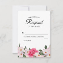 Watercolor White Pink Roses Wedding RSVP Respond
