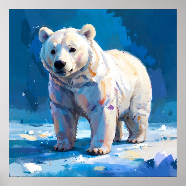 Watercolor White Polar Bear Kids Poster (Front)