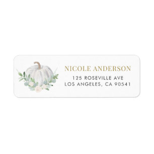 Watercolor White Pumpkin and Greenery Wedding Return Address Label