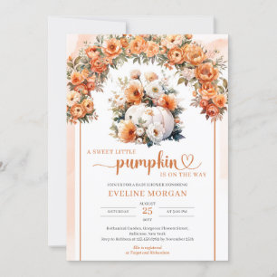 Watercolor white pumpkin autumn floral arch fall invitation