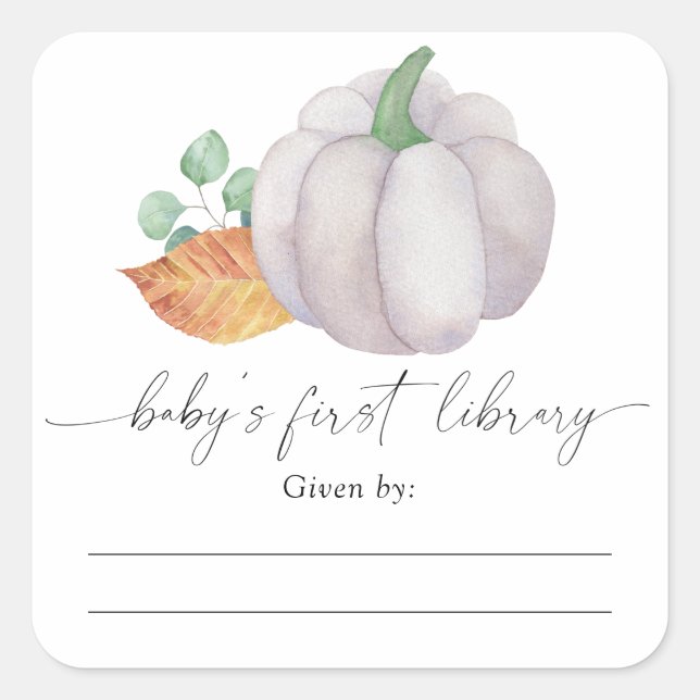 Watercolor white pumpkin - Baby Shower bookplate Square Sticker (Front)