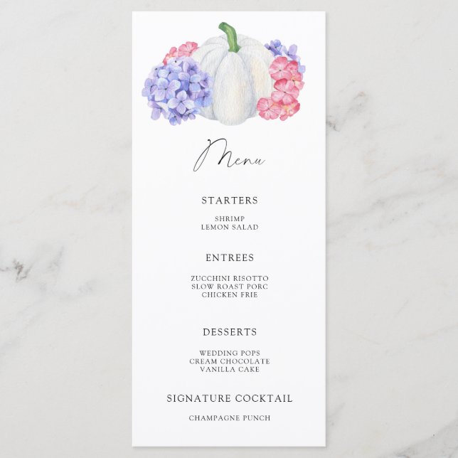 Watercolor white pumpkin menu (Front)