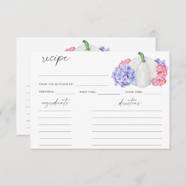 Watercolor white pumpkin - recipe card (Front/Back)