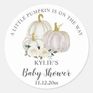 Watercolor White Pumpkin Roses Baby Shower   Classic Round Sticker