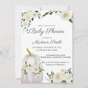 Watercolor White Pumpkins Roses   Baby Shower Invitation