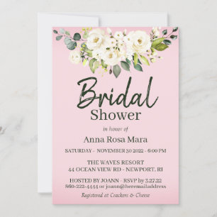 *~* Watercolor White Rose Bridal Shower Pink Invitation
