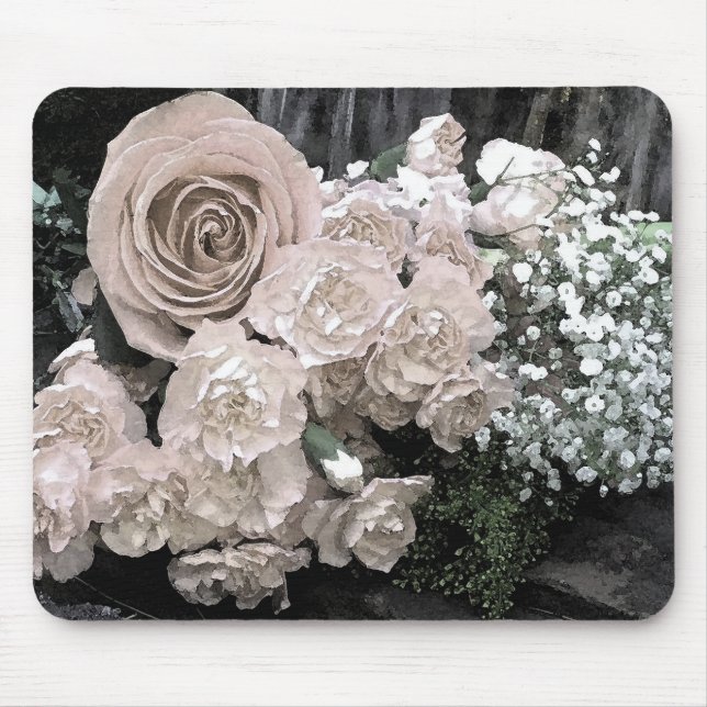 Watercolor White Rose Carnations Baby's Breath Mouse Pad (Front)
