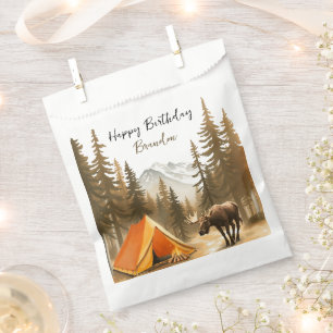 Watercolor White Rustic Woodland Camping Birthday Favour Bag