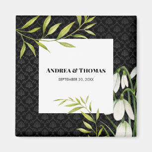 Watercolor White Snowdrops and Laurel Damask Magnet