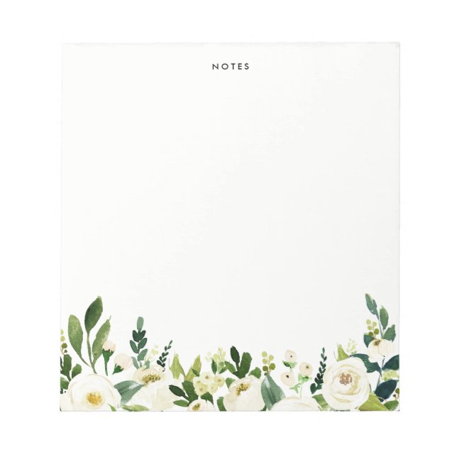Watercolor White Spring Flowers Personalised Notepad (Front)