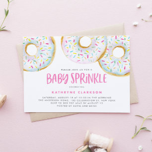 Watercolor White Sprinkle Doughnuts Baby Sprinkle Invitation