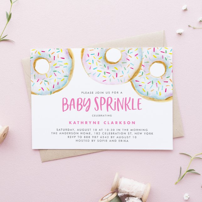 Watercolor White Sprinkle Doughnuts Baby Sprinkle Invitation (Creator Uploaded)
