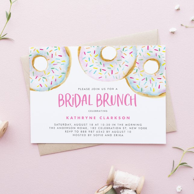 Watercolor White Sprinkle Doughnuts Bridal Brunch Invitation (Creator Uploaded)