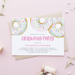Watercolor White Sprinkle Doughnuts Graduation Par Invitation