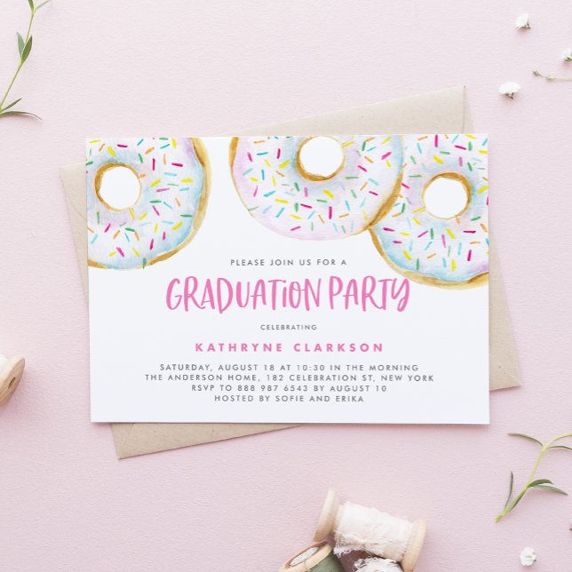 Watercolor White Sprinkle Doughnuts Graduation Par Invitation (Creator Uploaded)