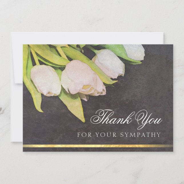 Watercolor White Tulips Thank You Sympathy Card (Front)
