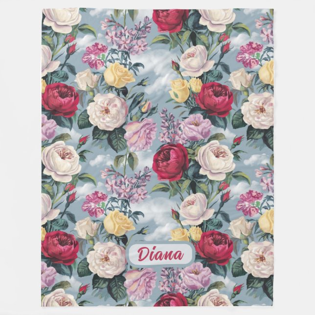  Watercolor White, Yellow And Pink Roses  Fleece Blanket (Front)