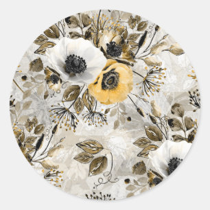 Watercolor white, yellow flowers classic round sticker