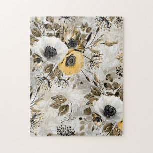 Watercolor white, yellow flowers jigsaw puzzle