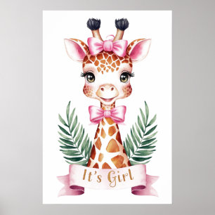 Watercolor wild animal giraffe It's girl#3 Poster