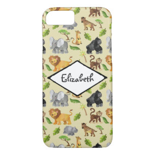 Watercolor Wild Animal Safari Jungle Pattern iPhone 8/7 Case