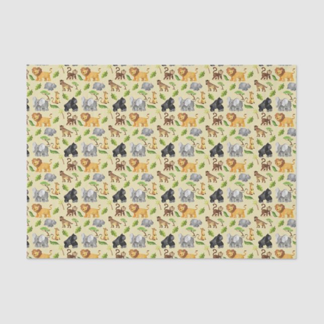 Watercolor Wild Animal Safari Jungle Pattern Tissue Paper (Front)