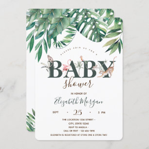 Watercolor Wild Animals Palm Leaf Baby Shower  Invitation