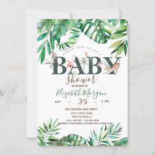 Watercolor Wild Animals Palm Leaves Baby Shower Invitation