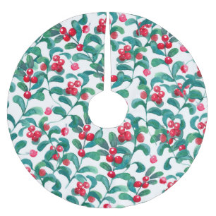 Watercolor wild berries, seamless pattern. brushed polyester tree skirt
