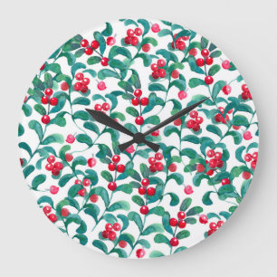 Watercolor wild berries, seamless pattern. large clock