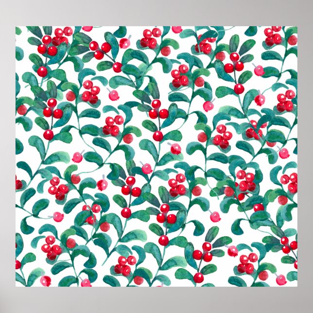 Watercolor wild berries, seamless pattern. poster (Front)