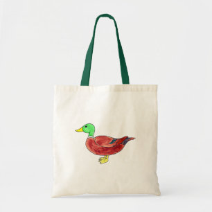 watercolor wild duck drawing tote bag