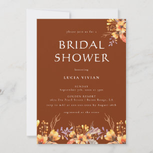 Watercolor Wild Floral Terracotta Bridal Shower Invitation