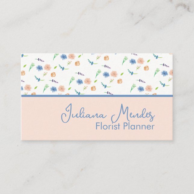 Watercolor Wild Florals Botanical Cream Peach Business Card (Front)