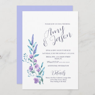 Watercolor Wild Flower Muted Lavender Wedding Invitation