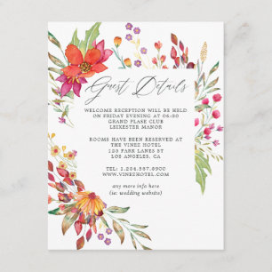 Watercolor Wild Flower Wedding Guest Details Enclosure Card