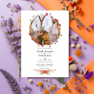 Watercolor Wild Flower Wedding Photo Wedding Invitation