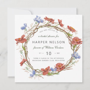 Watercolor wild flower wreath bridal shower invitation