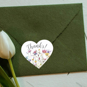 Watercolor wild flowers feminine heart sticker