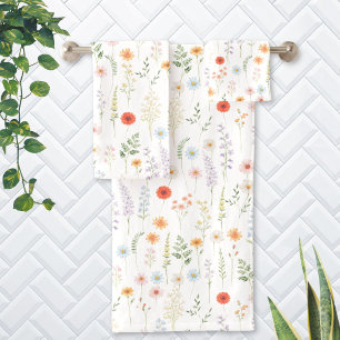 Watercolor Wild Flowers Floral Botanical Pattern Bath Towel Set