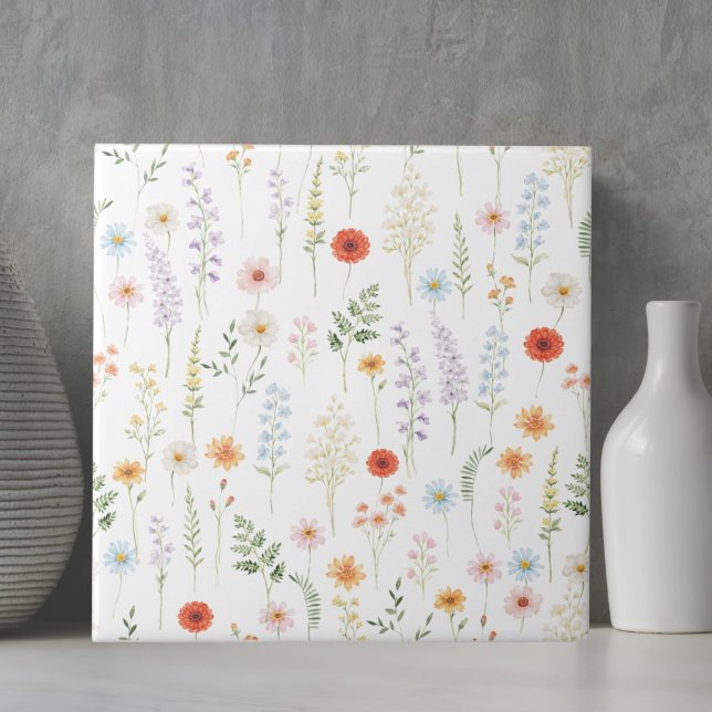 Watercolor Wild Flowers Floral Botanical Pattern Ceramic Tile (Creator Uploaded)