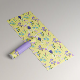Watercolor wild flowers on yellow yoga mat