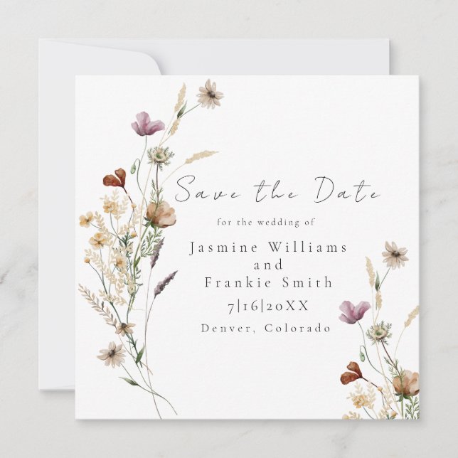 Watercolor Wild Flowers Save the Date (Front)