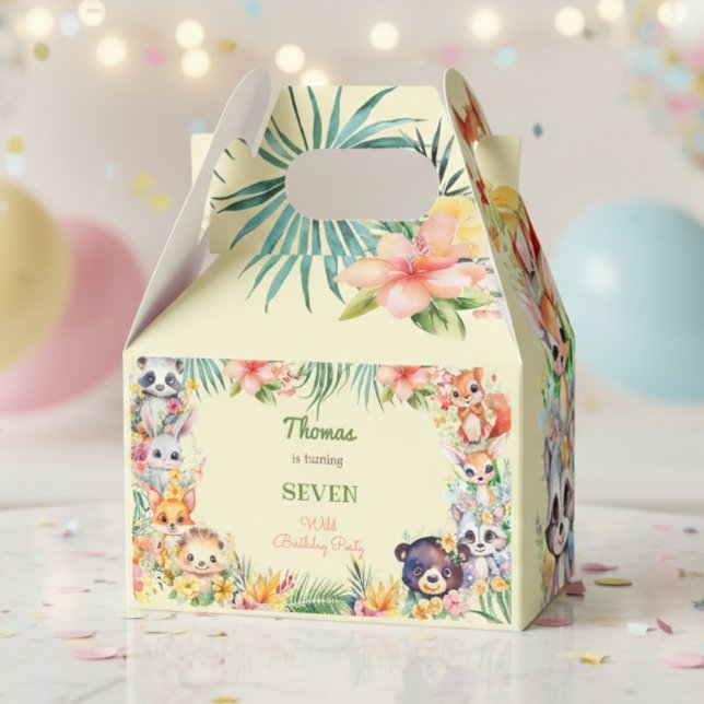 Watercolor Wild forest animals kids birthday Favour Box (Creator Uploaded)