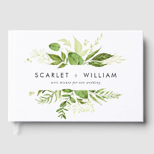 Watercolor Wild Green Foliage Photo Wedding Guest Book
