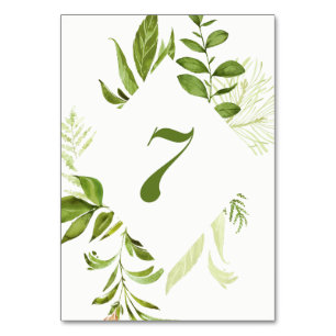 Watercolor Wild Green Foliage Table Number 7 Card