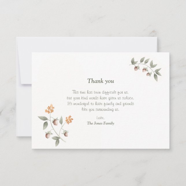 Watercolor Wild Hazel Sympathy Thank You Card (Front)