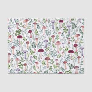 Watercolor Wild Mushrooms and Leaves Pattern Tissue Paper