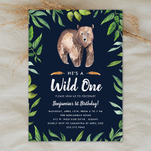 Watercolor Wild One Birthday Invitation Navy