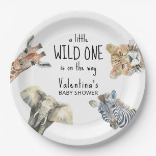 Watercolor Wild One Safari Animals Baby Shower Paper Plate